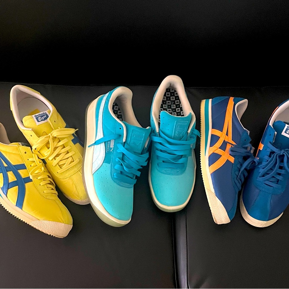 1 pair of Puma California and 2 pairs ASICS Onitsuka Tigers all size 11